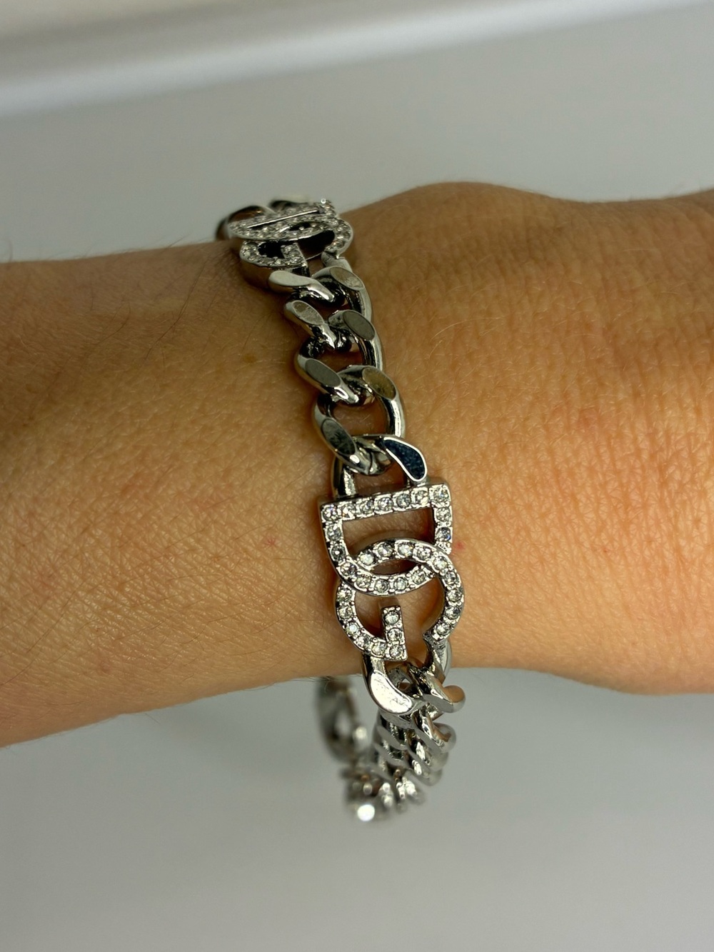 Vintage Silver Crystal Link Bracelet - Women Jewelry